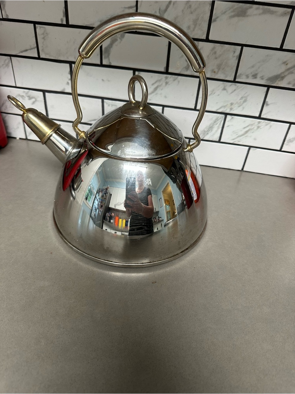 Vintage copco stainless steel and brass  tea kettle